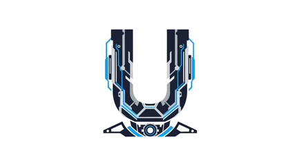 Futuristic letter U digital artwork showcases a fusion of technology and typography element