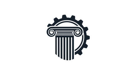 Architectural engineering synergy concept with ionic column and gear in a modern minimalist design