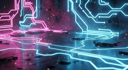 Futuristic Digital Neon Circuit Background