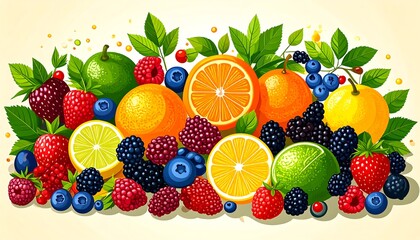 Colorful fruit and berry arrangement