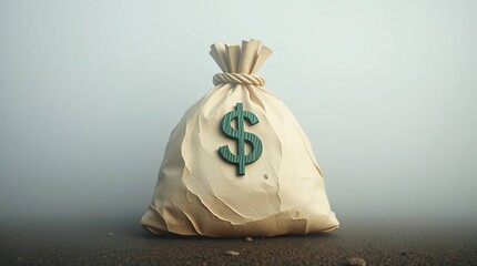 Money Bag in Foggy Setting.