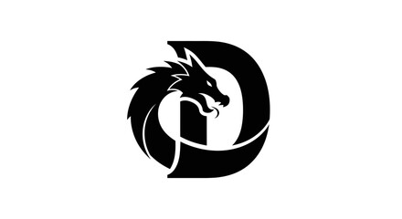 Bold lettermark design featuring a stylized dragon, merging initial form and mythical creature