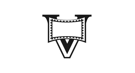 Minimalist graphic design featuring abstract film frame in a black and white color palette