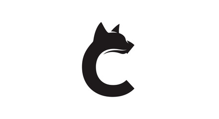 Elegant and minimalist black and white cat logo concept design featuring letter C outline