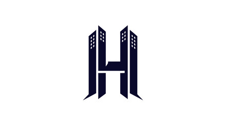 Architectural Letter H Logo Design Depicting Urban Skyline and Building Facade