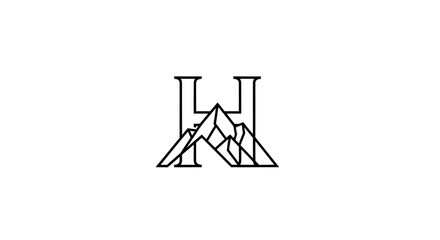Geometric 'H' letter and mountain range design showcasing minimalist elegance and outdoor