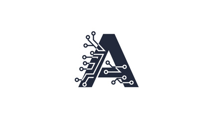 Innovative letter A design featuring a futuristic technology circuit board concept