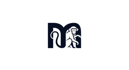 Conceptual Letter M Logo Featuring a Monkey Silhouette with a Playful and Modern Design