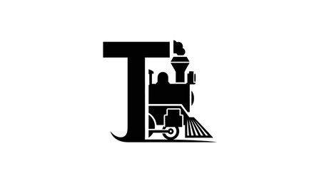 Monogram letter T elegantly designed with an integrated classic steam locomotive silhouette