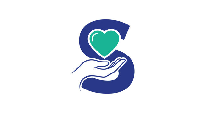Abstract 'S' shape logo with hand holding heart, representing healthcare and wellness services