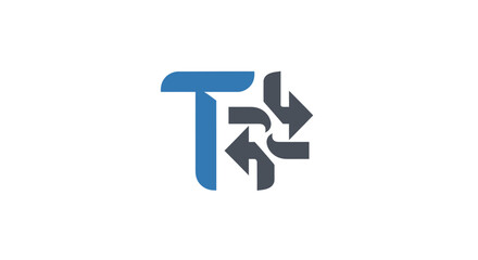 Dynamic network flow: a stylized blue 'T' with interconnecting grey arrows representing movement