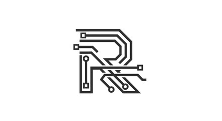 Circuit letter R modern logo, sophisticated design, elegant and suitable for technology companies