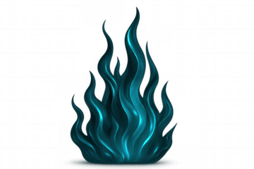 Turquoise glossy stylized flames rising, transparent background, enhancing visual effects and creative design concepts