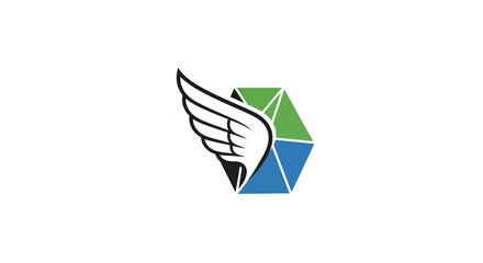 Abstract winged logo with geometric shape representing transformation and freedom
