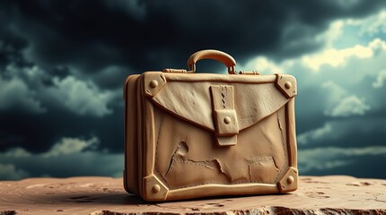 Vintage Briefcase Dramatic Sky.