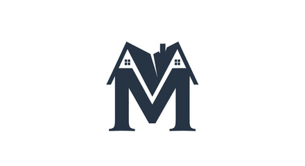 Architectural M Initial Logo with House Roof Silhouette for Real Estate Brand Identity