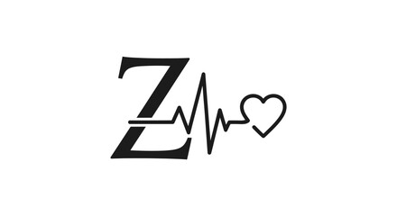 Letter Z with heartbeat waveform and heart symbol for medical logo design inspiration