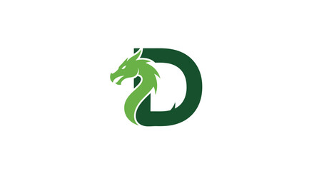 Elegant green dragon intertwined with letter D forming a unique emblem or logotype