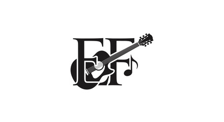 Elegant musical monogram featuring acoustic guitar and note for branding identity creation