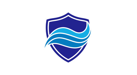 Stylized blue wave design within a shield emblem for brand identity and protection