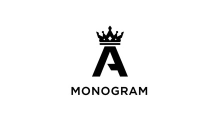 Elegant letter A monogram design with a regal crown atop for brand identity
