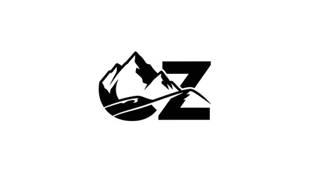Striking minimalist logo design featuring mountains and letter Z, representing outdoor brand
