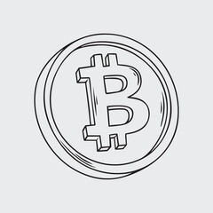 Thin Line Illustration of a Bitcoin Crypto Coin
