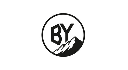 Minimalist black and white logo featuring letters 'BY' integrated with stylized mountain peaks
