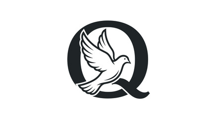 Elegant letter Q intertwined with a soaring dove, a symbol of freedom and peace created for a