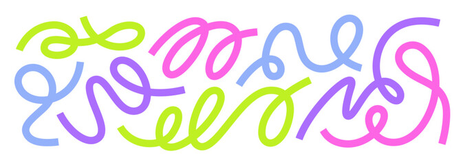 Abstract Color Lines Shapes. Vector Wave Design Elements. Swirl Squiggle Geometric Graphic. Dynamic Organic Lines Set Isolated on a Background