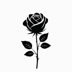 Elegant black rose silhouette symbolizing love, beauty, and romance for timeless designs.