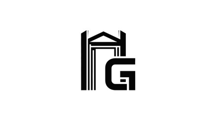 Elegant initial logo design featuring 'H' as architectural structure and bold 'G' letter