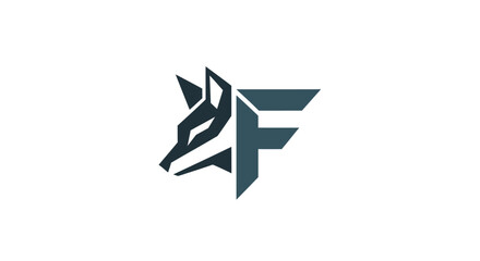 Fototapeta premium Geometric wolf head combined with letter F for a minimalist and striking logo design