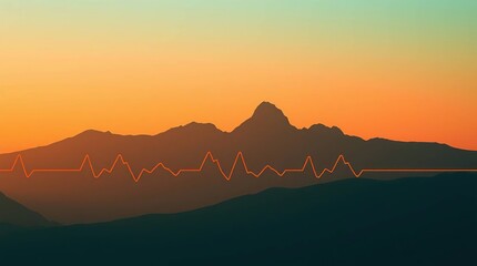 Mountain Silhouette Sunset EKG.