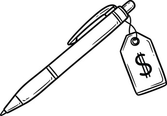 Fototapeta premium pen with a dollar sign tag symbolizes the cost of writing or the value of ideas.