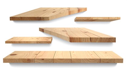 Wooden shelves in various sizes and orientations