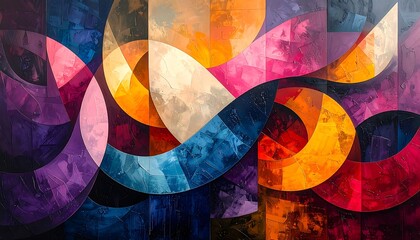 Abstract painting with vibrant colors and dynamic shapes