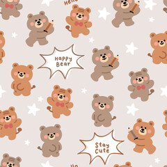 Happy Bear Character Repeating Pattern Vector