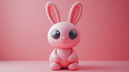 Pink cartoon rabbit on pink background