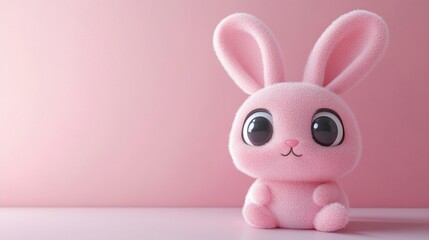 Pink plush bunny toy on pink background