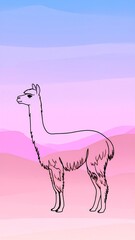Llama profile, pastel backdrop