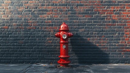 Red fire hydrant against a brick wall