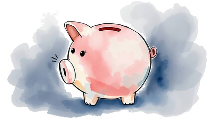 Watercolor Piggy Bank Savings.
