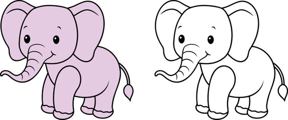 baby Elephant outline and illustration