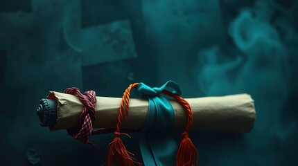 Ancient scroll with tied, and smoky background.