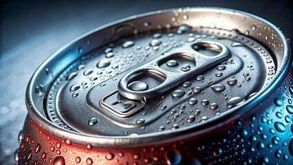 Close up of a cold aluminum drink can with water drops