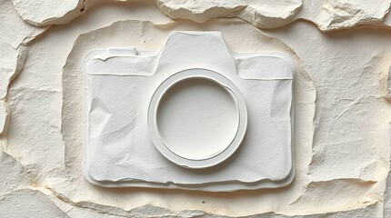 White Camera Icon on Cracked Surface.