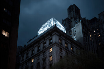 Naklejka premium group of drones creates stunning dynamic advertisements projected onto building facades at night