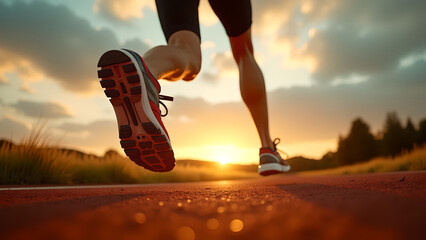 Low angle close-up of running shoes