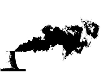 Fototapeta premium Vector Industrial smokestack emitting dark smoke plume .